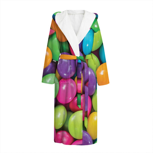 Colorful Chocolate Candy Print Hooded Bathrobe