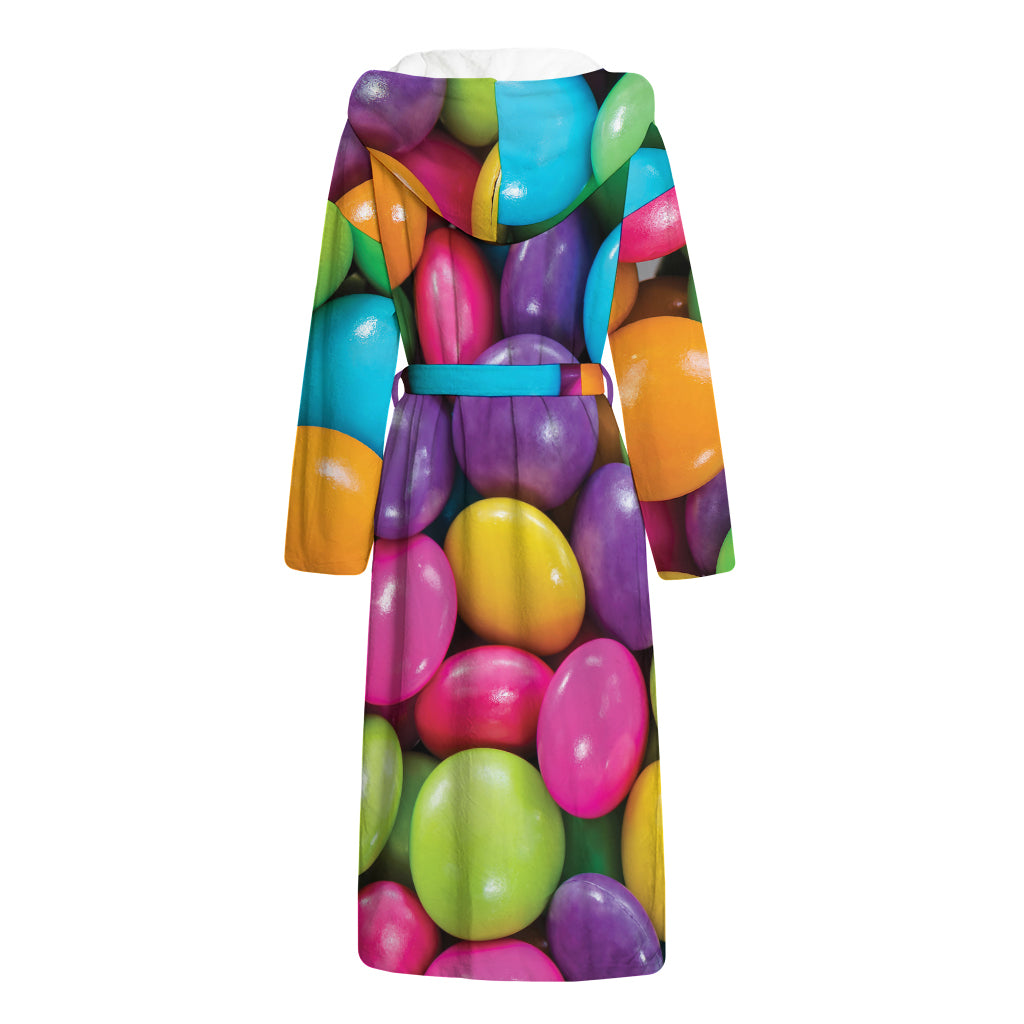 Colorful Chocolate Candy Print Hooded Bathrobe
