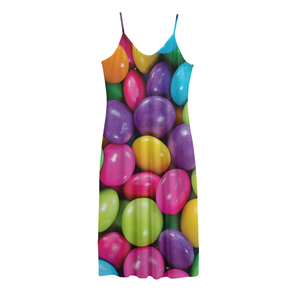 Colorful Chocolate Candy Print Jersey Midi Cami Dress