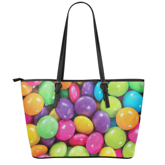 Colorful Chocolate Candy Print Leather Tote Bag