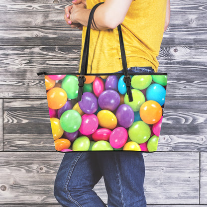Colorful Chocolate Candy Print Leather Tote Bag