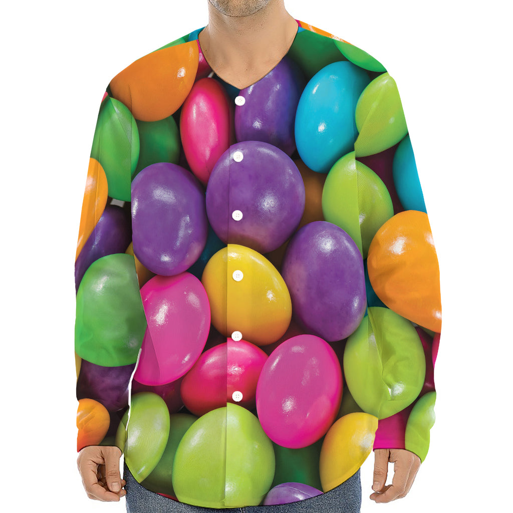 Colorful Chocolate Candy Print Long Sleeve Baseball Jersey