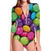 Colorful Chocolate Candy Print Long Sleeve Swimsuit