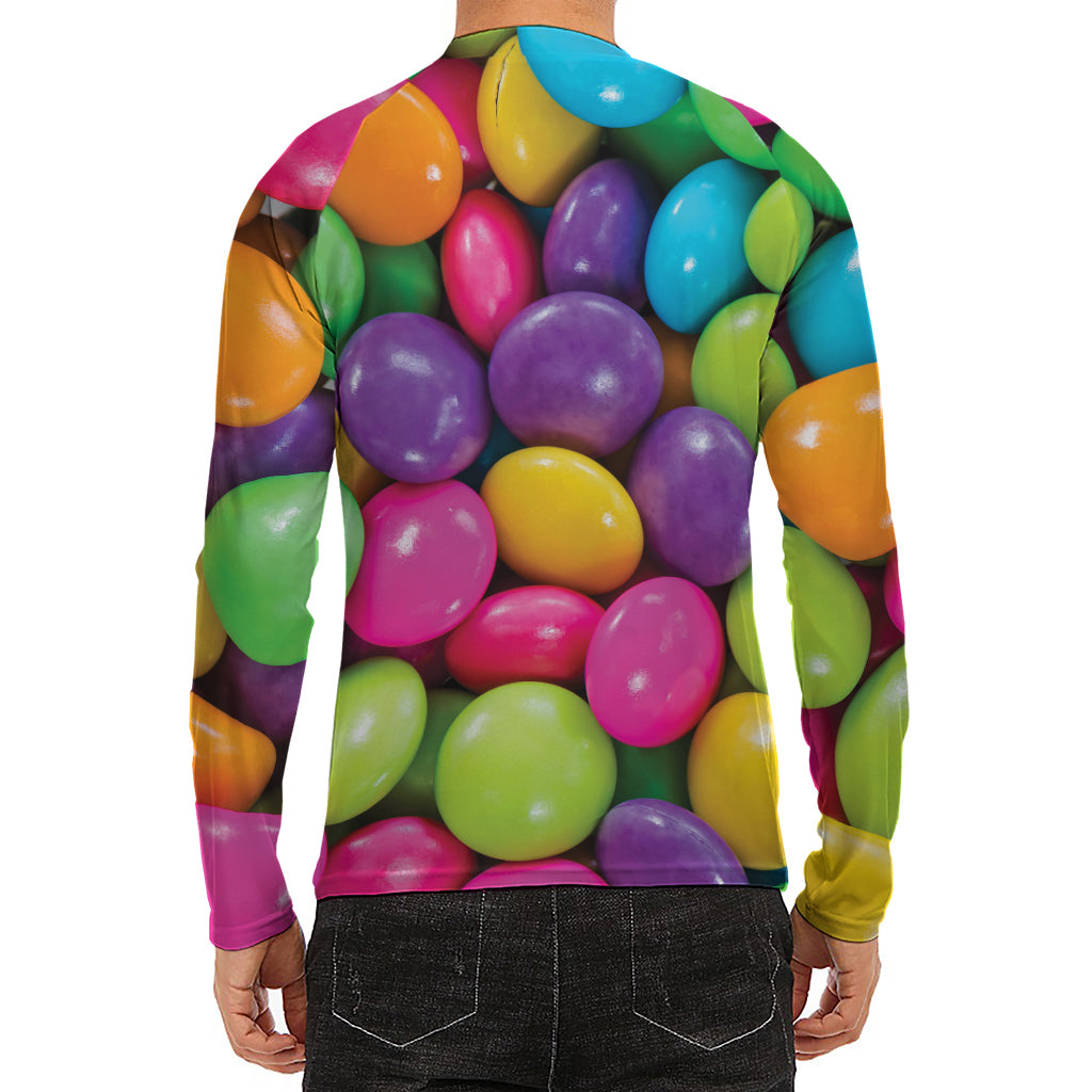 Colorful Chocolate Candy Print Men's Long Sleeve Rash Guard