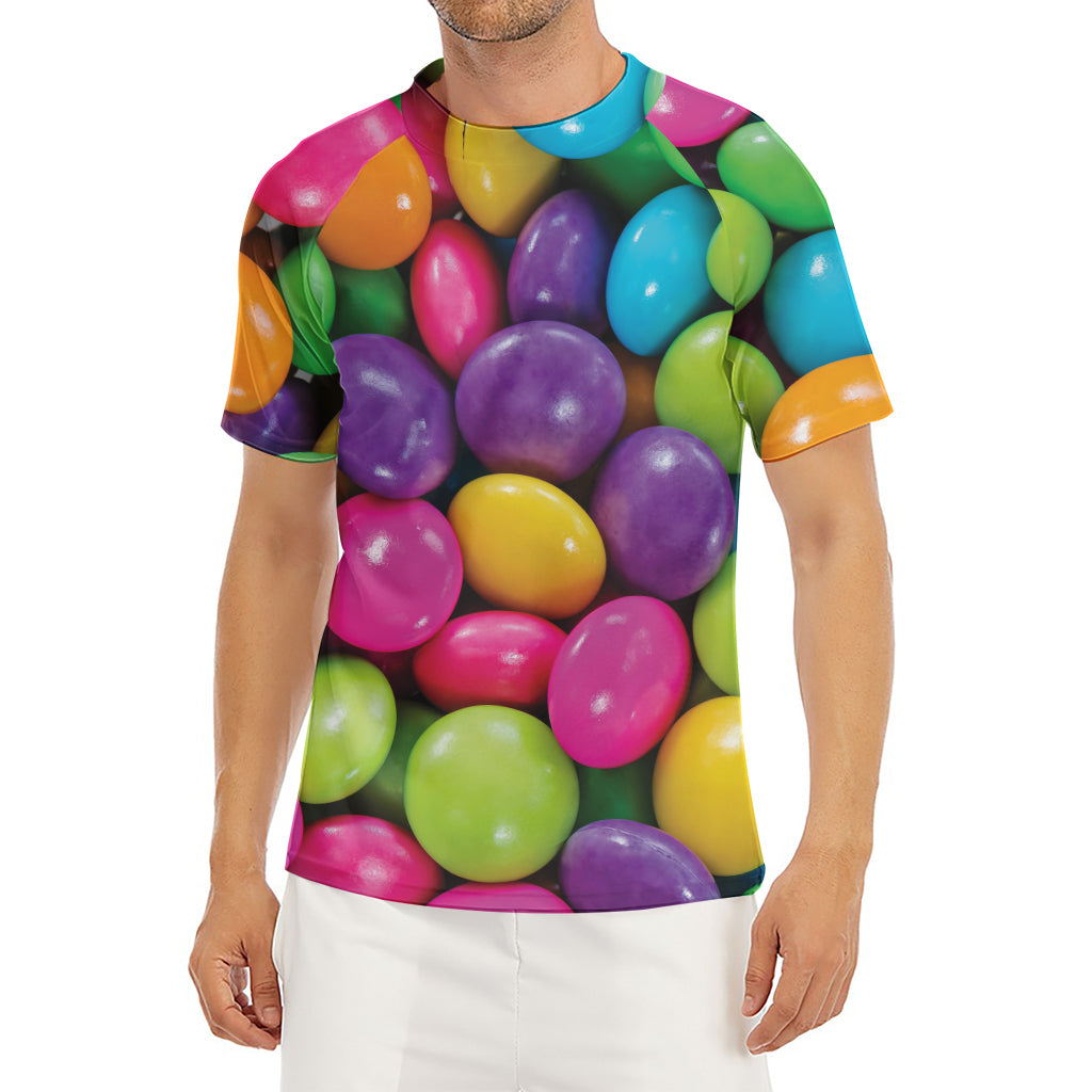 Colorful Chocolate Candy Print Men's Short Sleeve Rash Guard