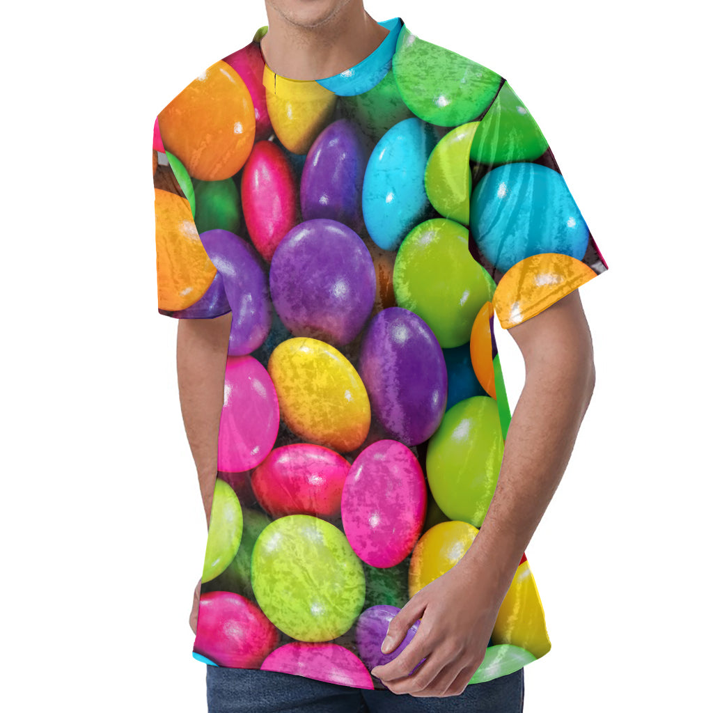 Colorful Chocolate Candy Print Men's Velvet T-Shirt