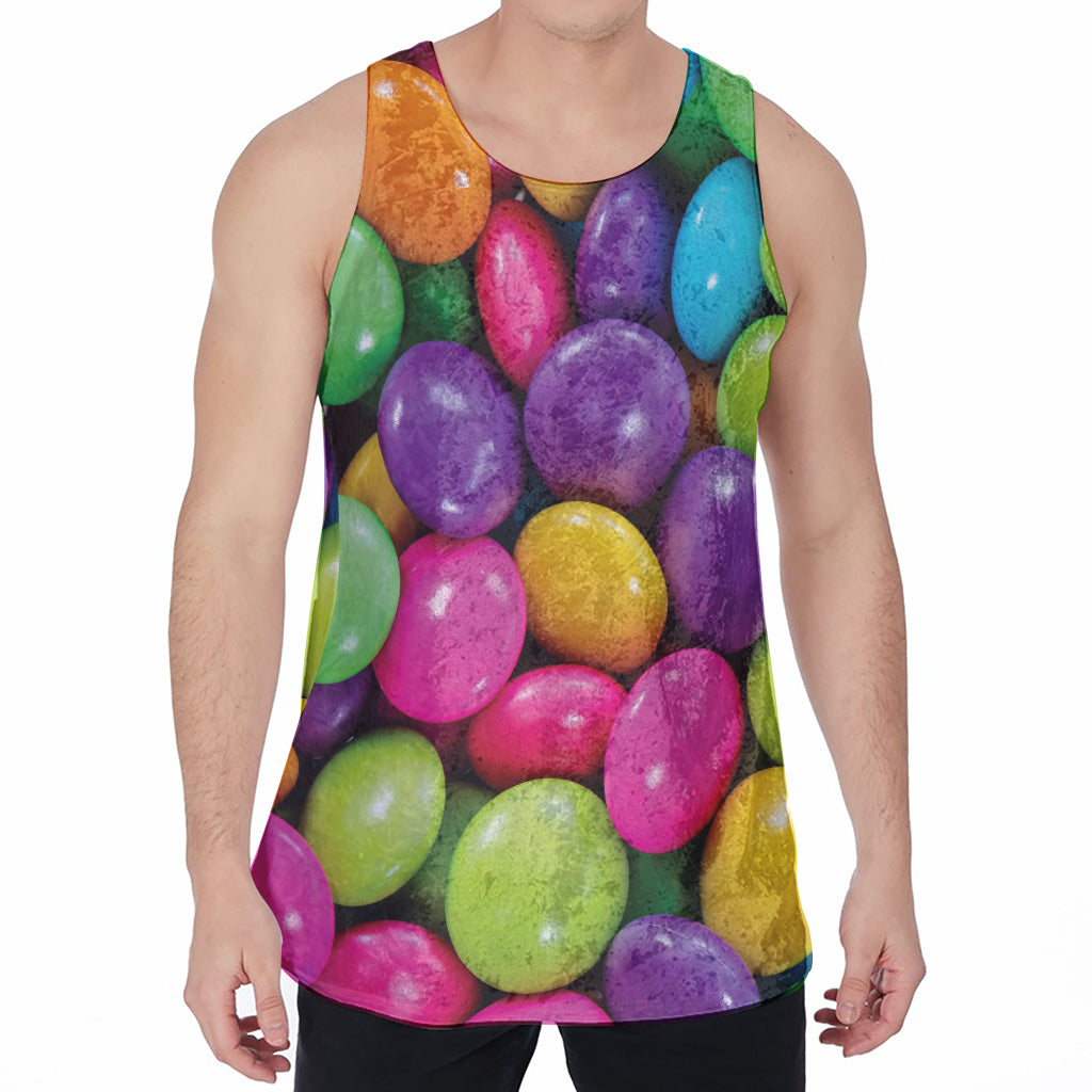 Colorful Chocolate Candy Print Men's Velvet Tank Top