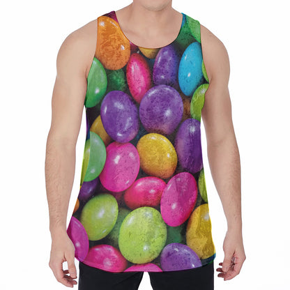 Colorful Chocolate Candy Print Men's Velvet Tank Top