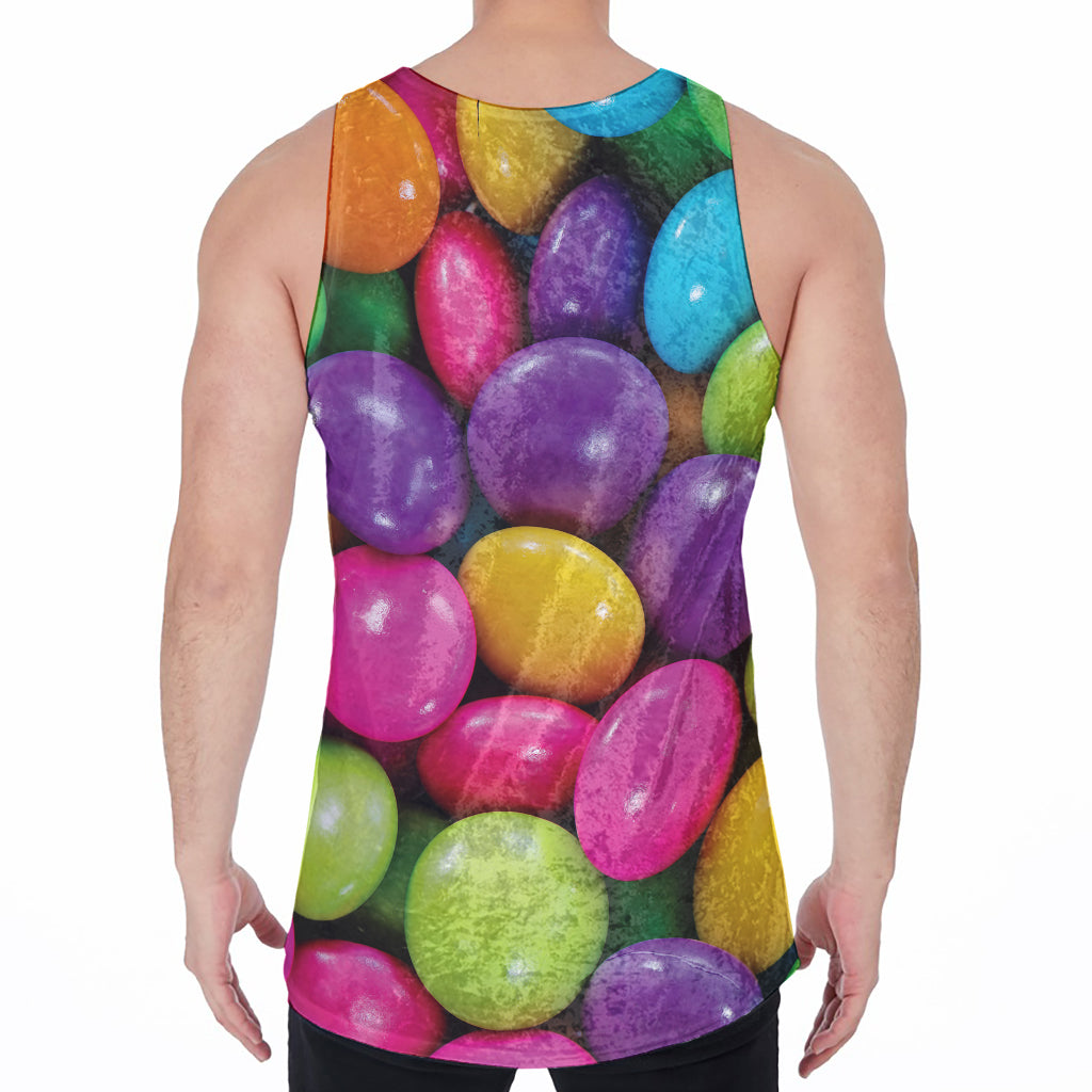 Colorful Chocolate Candy Print Men's Velvet Tank Top