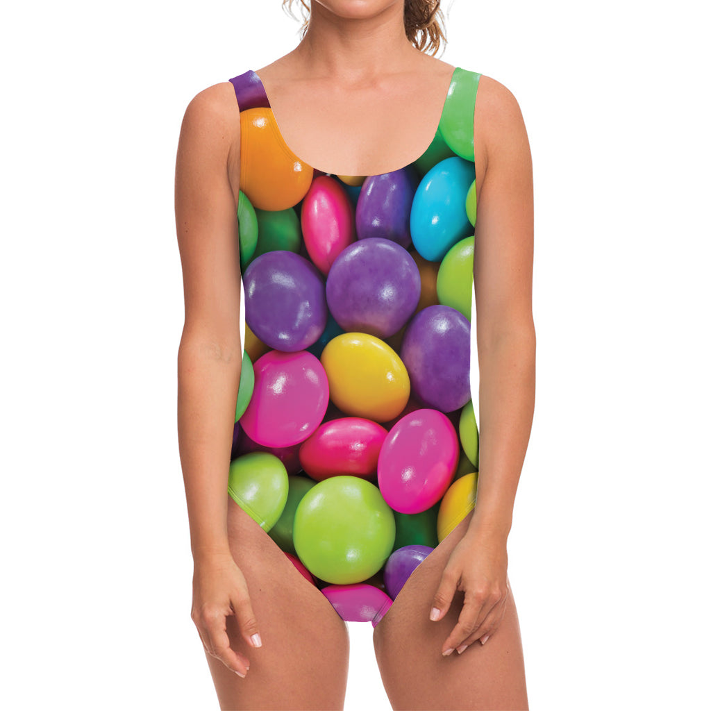 Colorful Chocolate Candy Print One Piece Swimsuit