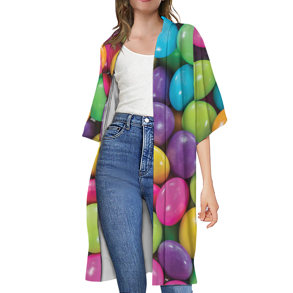 Colorful Chocolate Candy Print Open Front Beach Cover Up