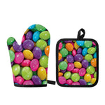 Colorful Chocolate Candy Print Oven Mitt And Pot Holder Set