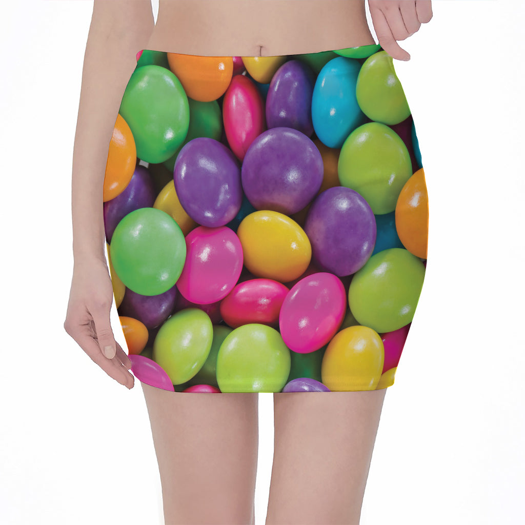 Colorful Chocolate Candy Print Pencil Mini Skirt