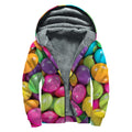 Colorful Chocolate Candy Print Sherpa Lined Zip Up Hoodie