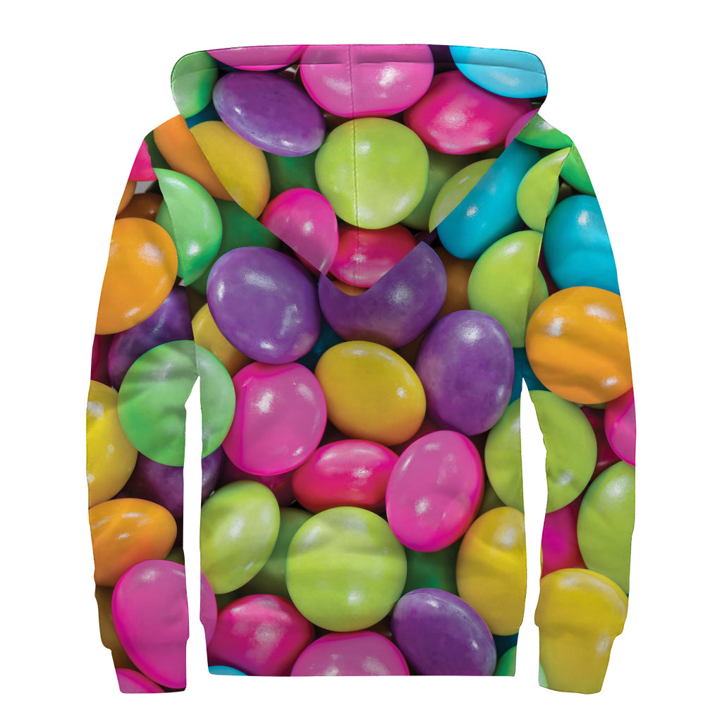 Colorful Chocolate Candy Print Sherpa Lined Zip Up Hoodie