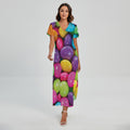 Colorful Chocolate Candy Print Short Sleeve Maxi Dress