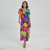 Colorful Chocolate Candy Print Short Sleeve Maxi Dress