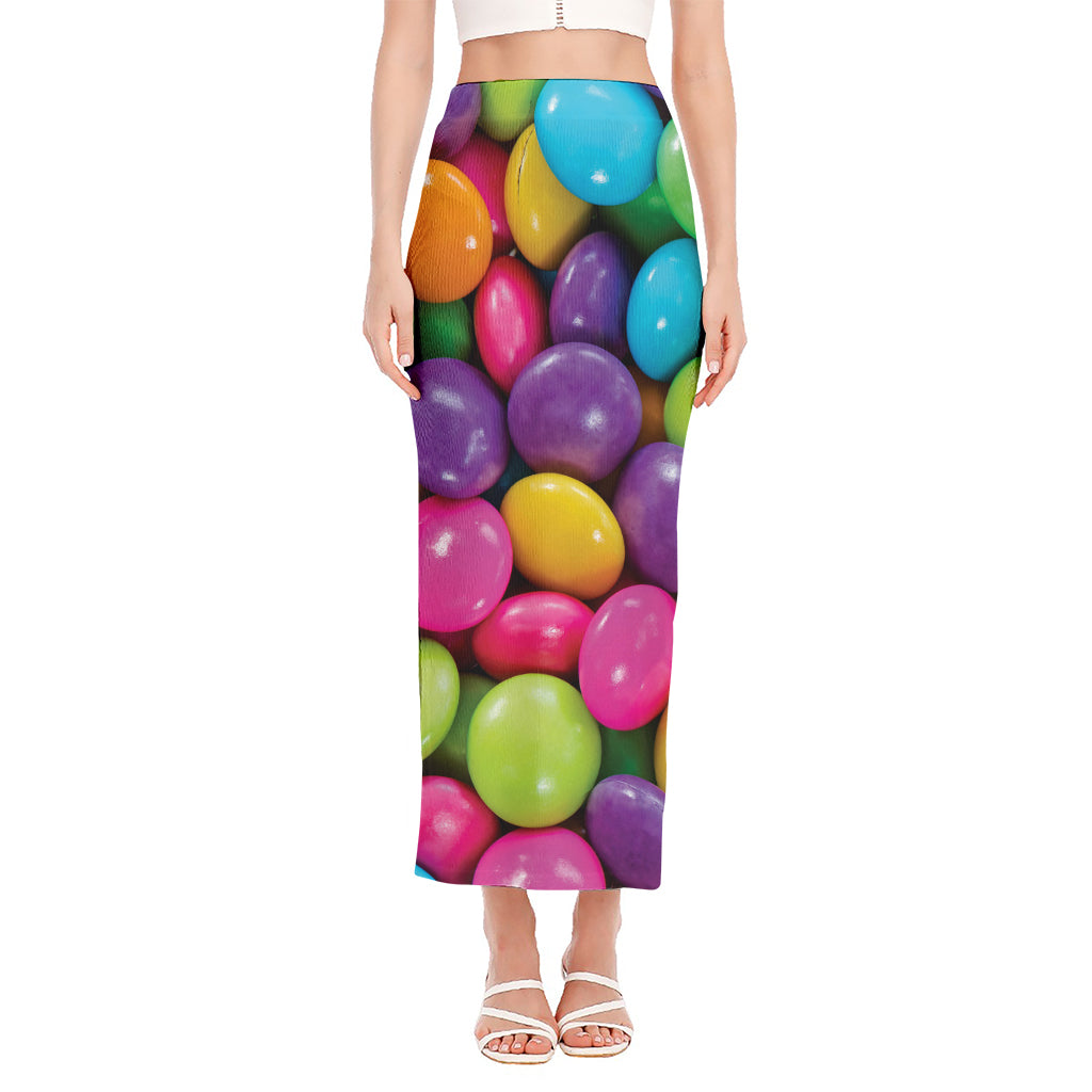 Colorful Chocolate Candy Print Side Slit Maxi Skirt