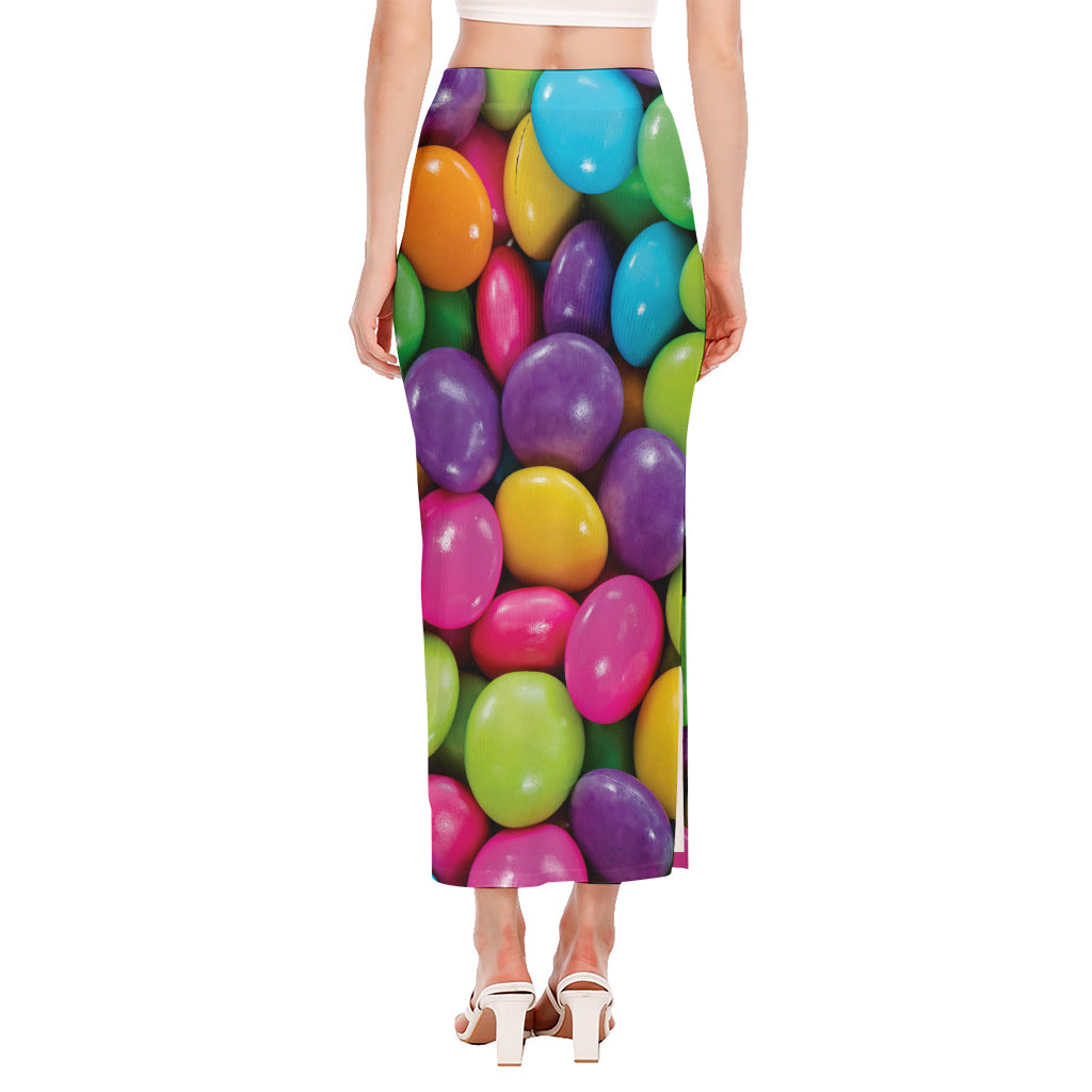 Colorful Chocolate Candy Print Side Slit Maxi Skirt