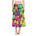 Colorful Chocolate Candy Print Side Slit Midi Skirt