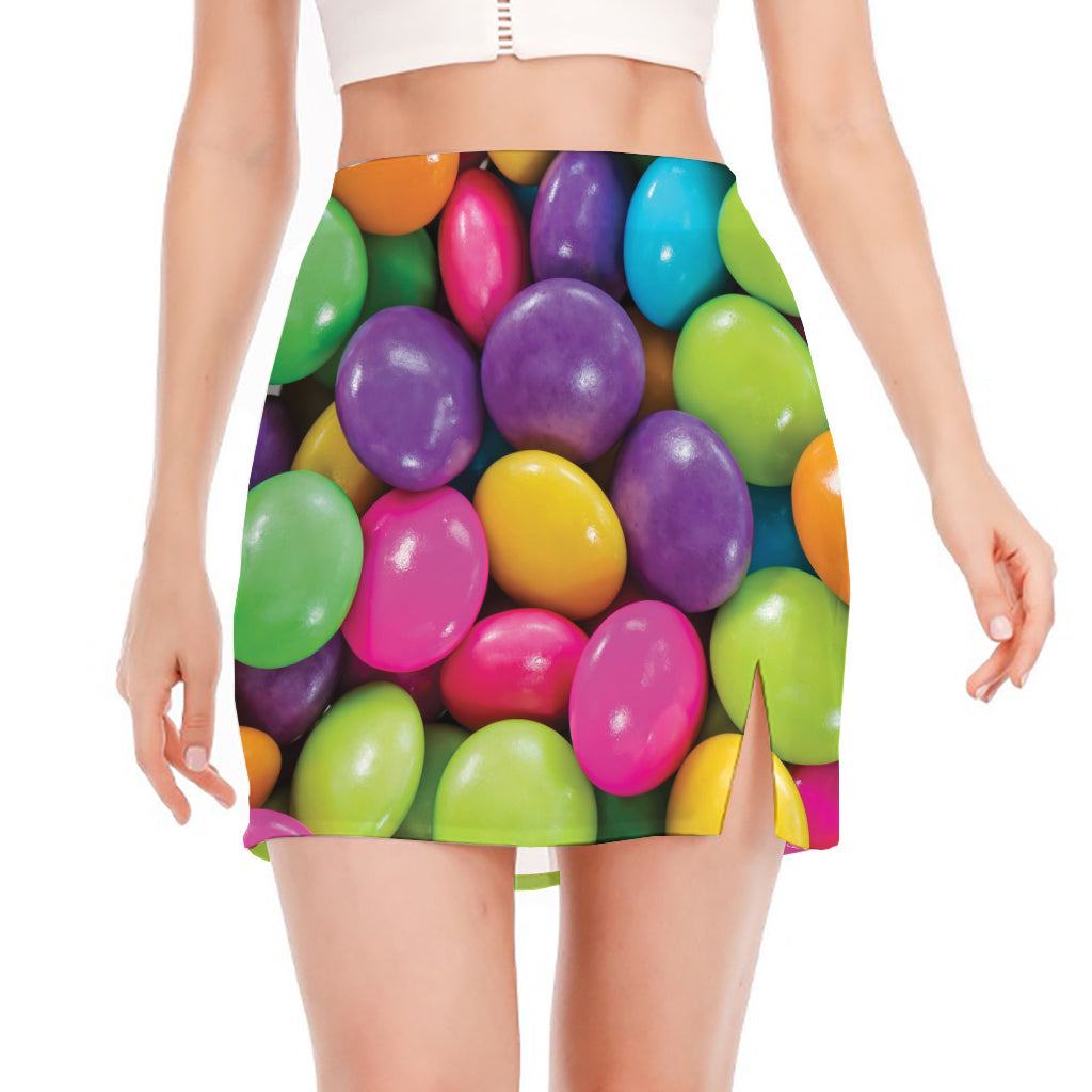 Colorful Chocolate Candy Print Side Slit Mini Skirt