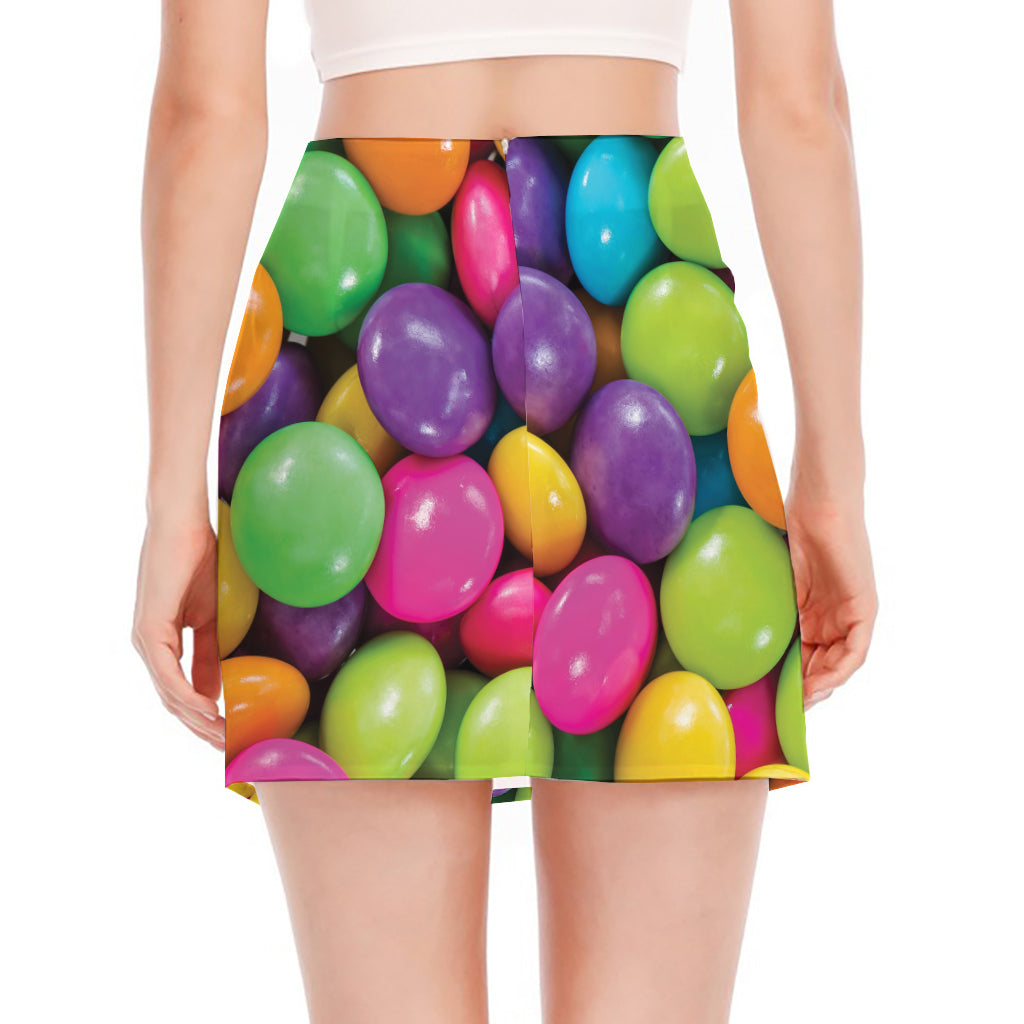 Colorful Chocolate Candy Print Side Slit Mini Skirt