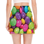 Colorful Chocolate Candy Print Side Slit Mini Skirt