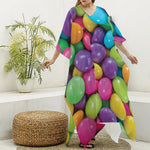 Colorful Chocolate Candy Print Silk V-Neck Kaftan Dress