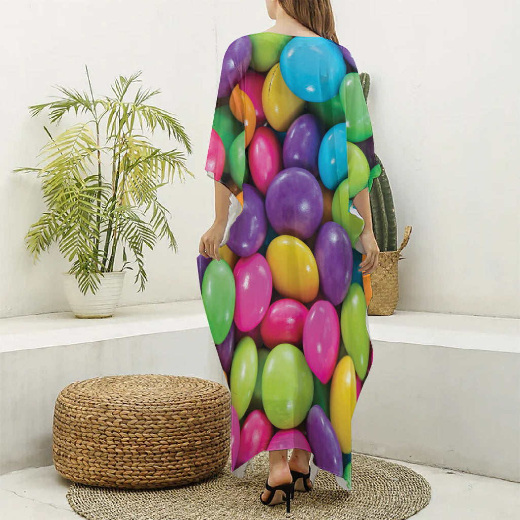 Colorful Chocolate Candy Print Silk V-Neck Kaftan Dress