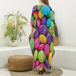 Colorful Chocolate Candy Print Silk V-Neck Kaftan Dress