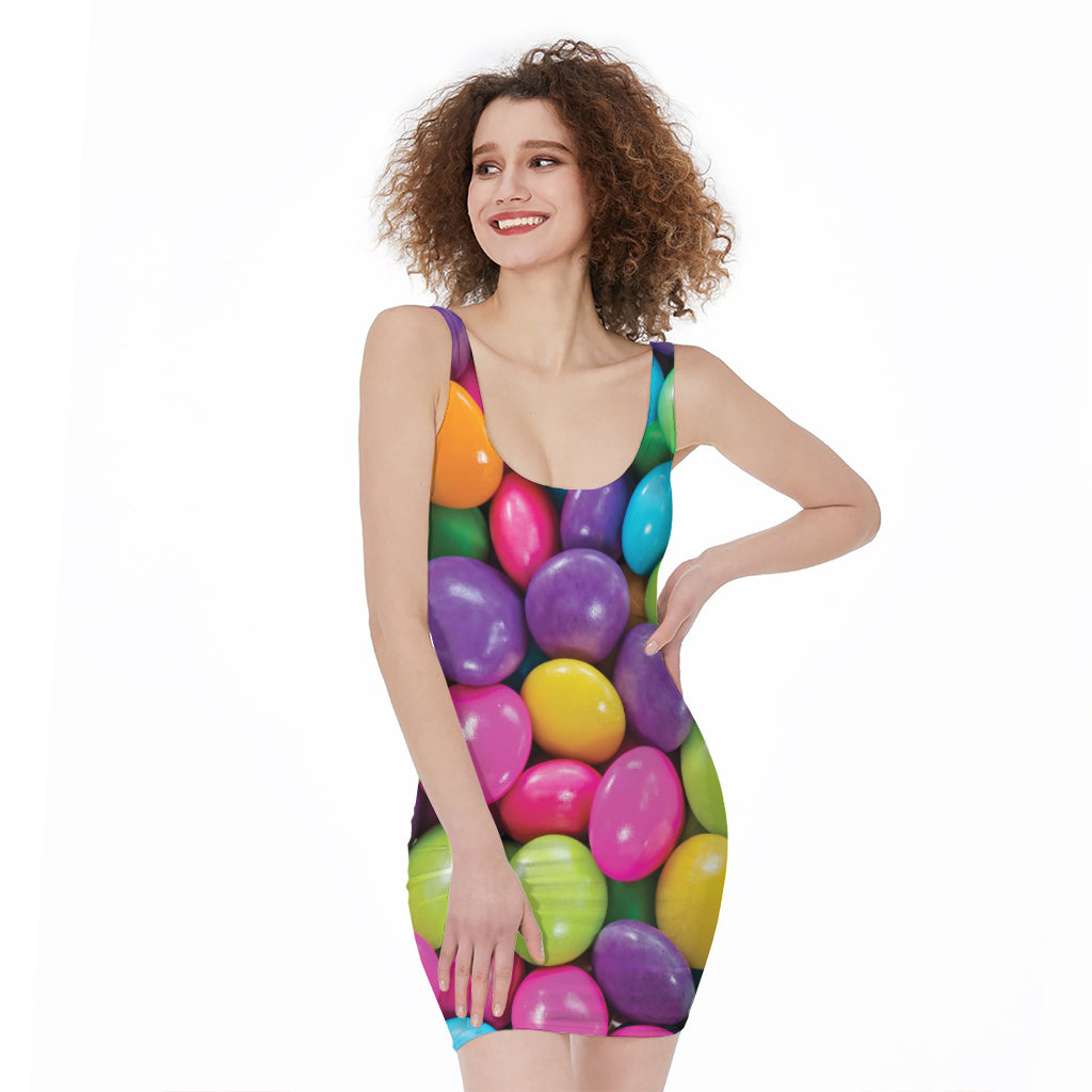 Colorful Chocolate Candy Print Sleeveless Bodycon Dress