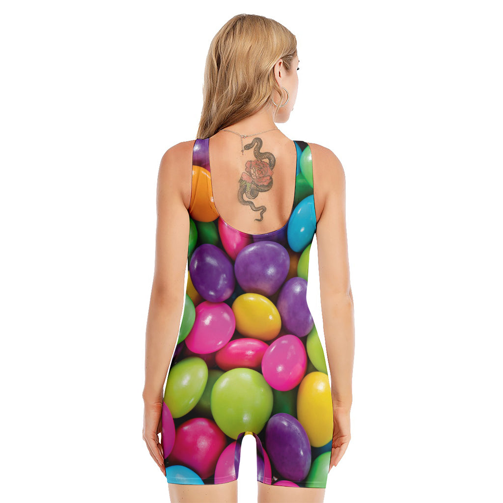 Colorful Chocolate Candy Print Sleeveless One Piece Swimsuit