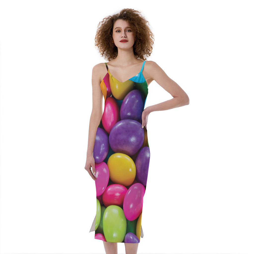 Colorful Chocolate Candy Print Slim Fit Midi Cami Dress