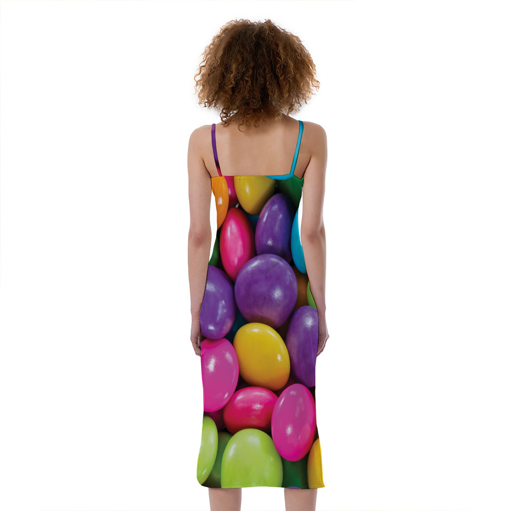 Colorful Chocolate Candy Print Slim Fit Midi Cami Dress