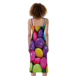 Colorful Chocolate Candy Print Slim Fit Midi Cami Dress