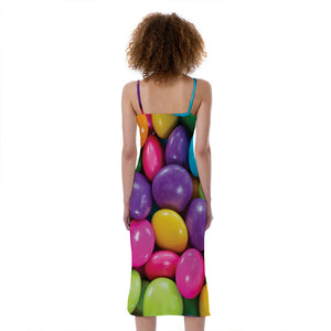 Colorful Chocolate Candy Print Slim Fit Midi Cami Dress