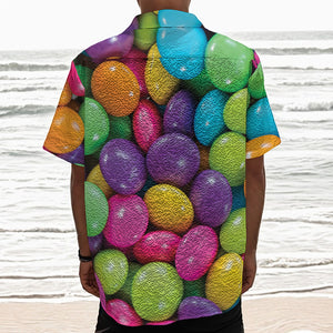 Colorful Chocolate Candy Print Textured Short Sleeve Shirt