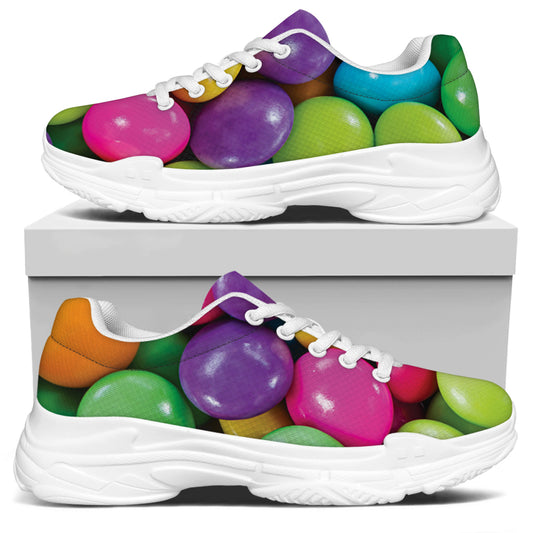 Colorful Chocolate Candy Print White Chunky Shoes