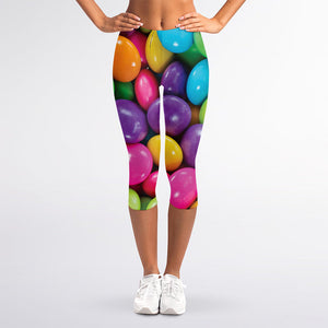 Colorful Chocolate Candy Print Women's Capri Leggings