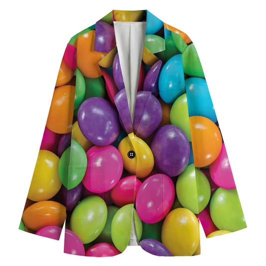 Colorful Chocolate Candy Print Women's Cotton Blazer