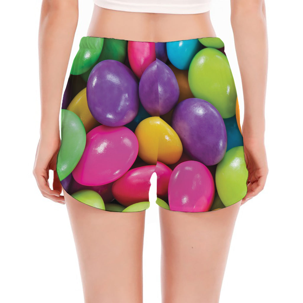 Colorful Chocolate Candy Print Women's Split Running Shorts
