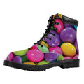 Colorful Chocolate Candy Print Padded Collar Lace Up Boots