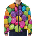 Colorful Chocolate Candy Print Zip Sleeve Bomber Jacket