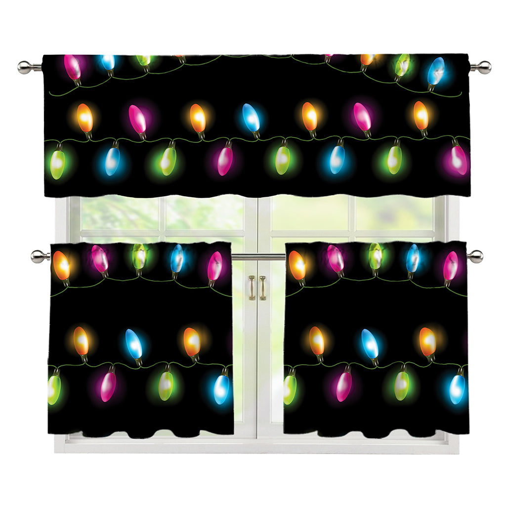 Colorful Christmas Lights Print 3 Piece Kitchen Curtains