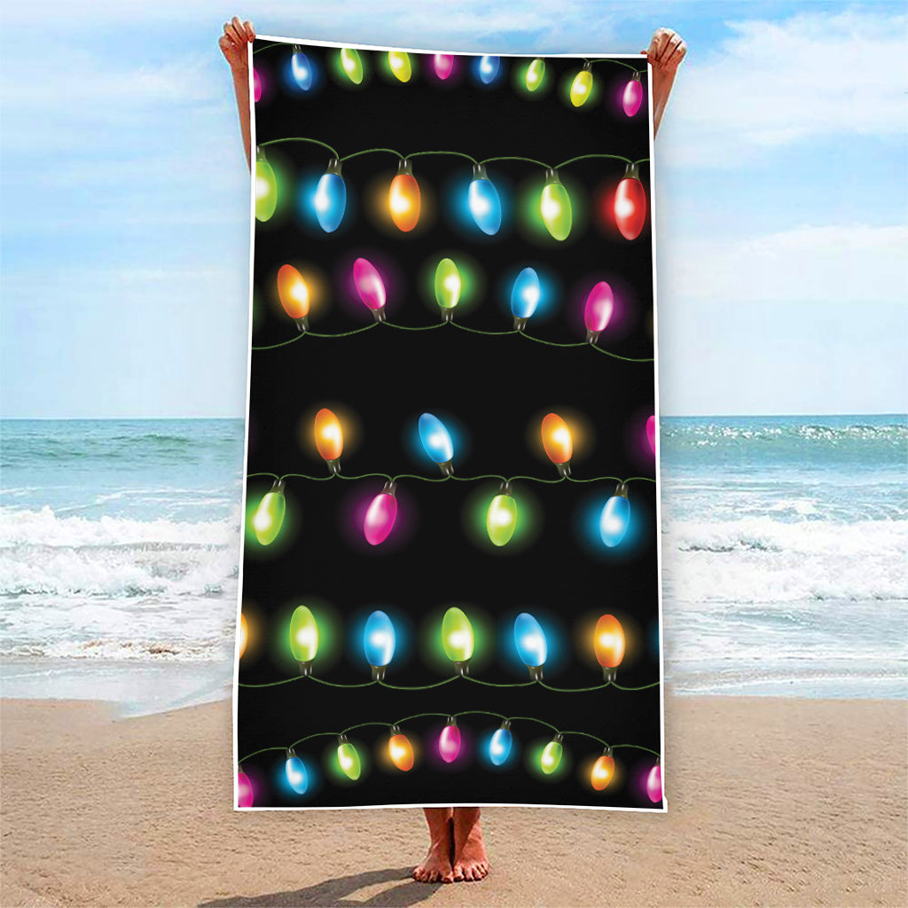 Colorful Christmas Lights Print Beach Towel