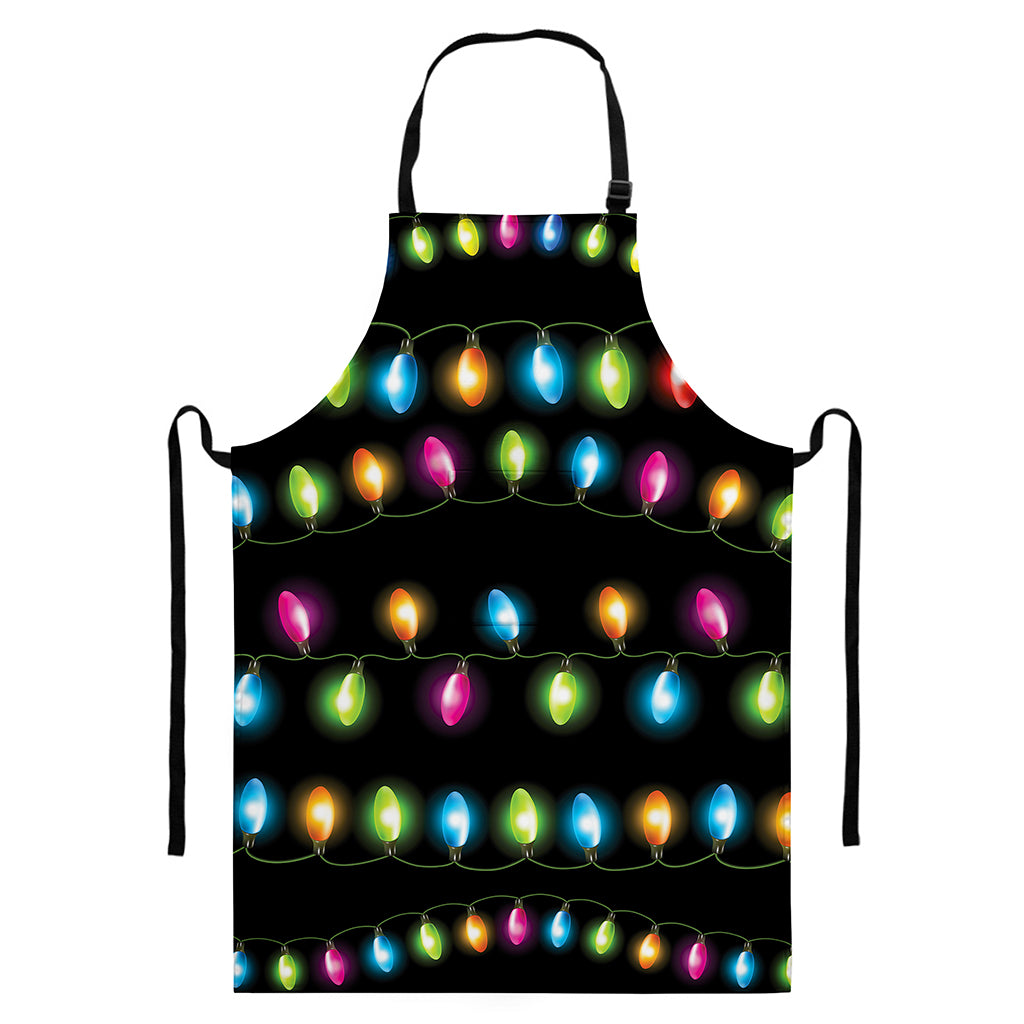 Colorful Christmas Lights Print Bib Apron With Pocket