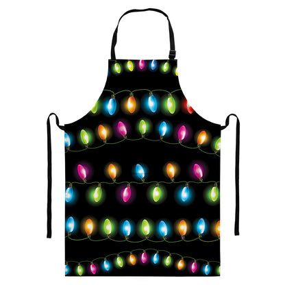 Colorful Christmas Lights Print Bib Apron With Pocket