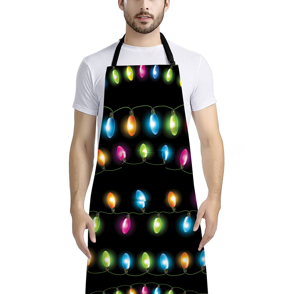 Colorful Christmas Lights Print Bib Apron With Pocket