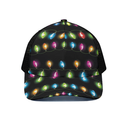 Colorful Christmas Lights Print Black Mesh Trucker Cap