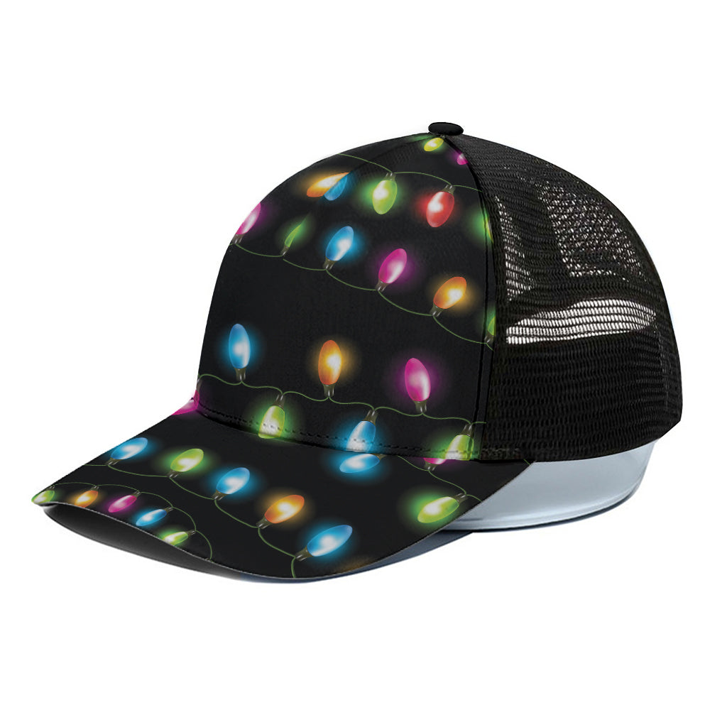 Colorful Christmas Lights Print Black Mesh Trucker Cap